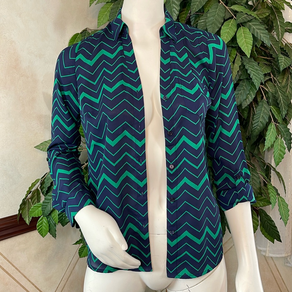 The Limited Navy & Green Chevron Shirt — image 2 of 8